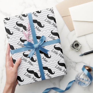 Little Man Moustache Chevron Cute Boys Wrapping Paper