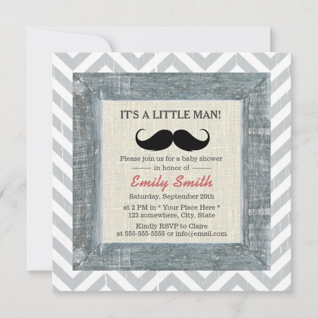 Little Man Moustache Chevron Stripes Baby Shower Invitation (Front)