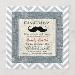 Little Man Moustache Chevron Stripes Baby Shower Invitation