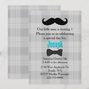Little Man Moustache First Birthday Invitation