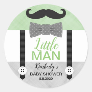 Little man moustache green grey boy baby shower classic round sticker