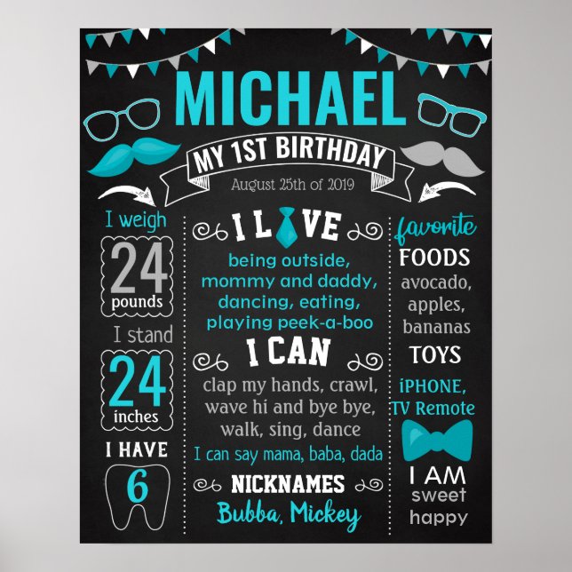 Little Man Moustache Mr Onederful Birthday sign (Front)