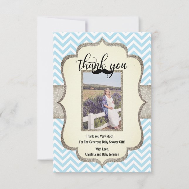 Little Man | Moustache Theme THANK YOU Baby Shower Card (Front)
