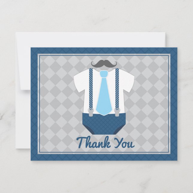 Little Man Moustache Tie Baby Shower Thank You Card (Front)