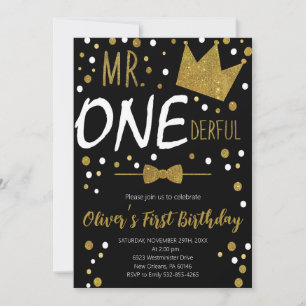 Little Man, Mr.Onederful Birthday, Polka Dots Invitation