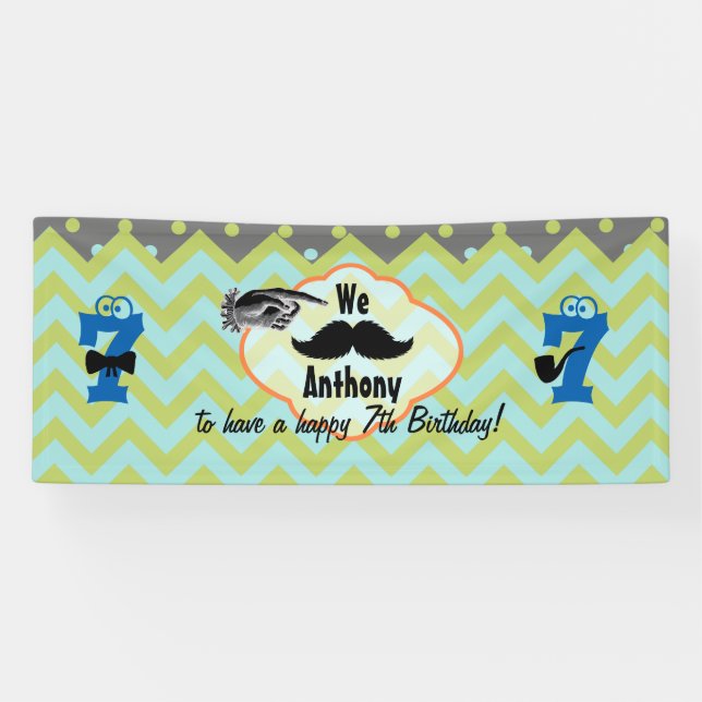 Little Man Mustache Birthday Party Any Age Banner (Horizontal)