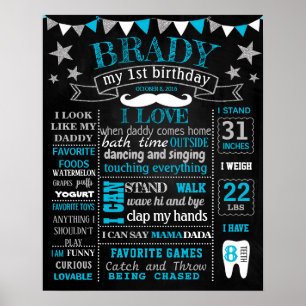 Little Man Mustche Onederful Birthday chalkboard Poster