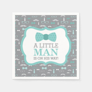 Little Man Napkin, Turquoise and Grey Napkin
