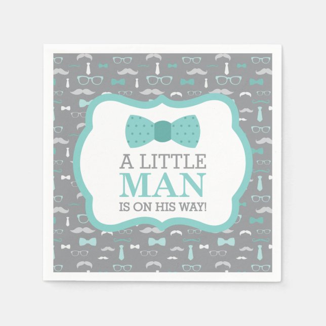Little Man Napkin, Turquoise and Grey Napkin (Front)
