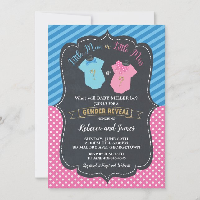 Little Man or Little Miss Baby Gender Reveal Invitation (Front)