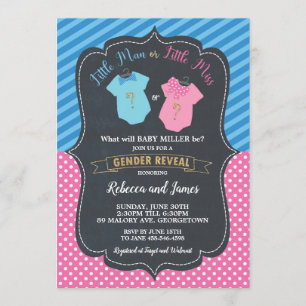 Little Man or Little Miss Baby Gender Reveal Invitation