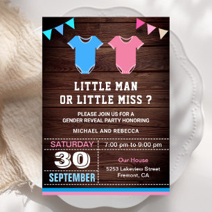 Little Man or Little Miss Gender Reveal Party Invitation