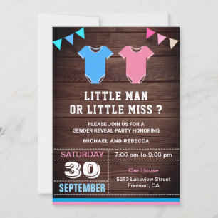 Little Man or Little Miss Gender Reveal Party Invitation