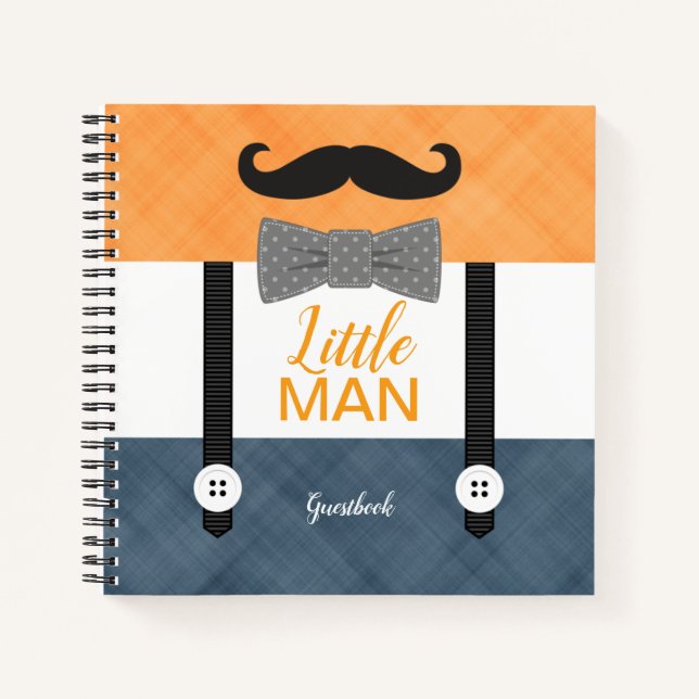 Little man orange navy boy baby shower guestbook notebook (Front)