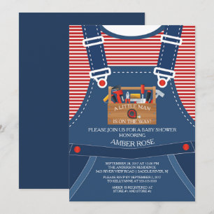 Little Man Overalls Tools Baby Shower Invitation