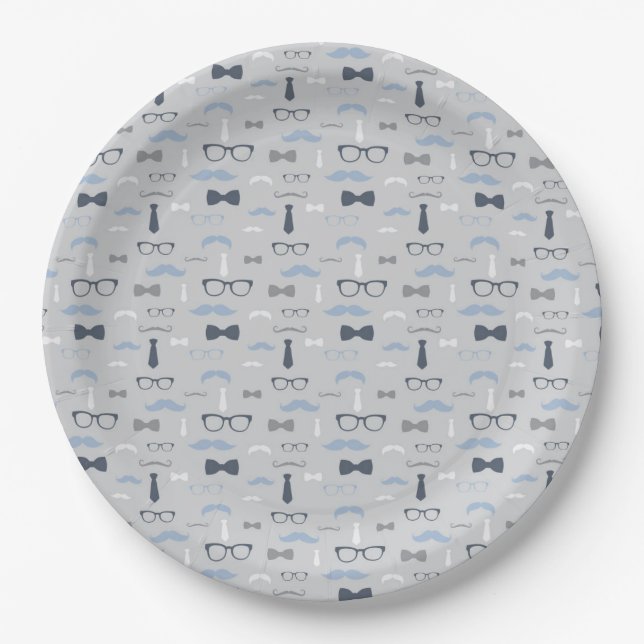 Little Man Paper Plate, Navy, Grey Paper Plate (Front)