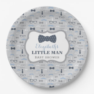 Little Man Paper Plate, Navy, Grey Paper Plate