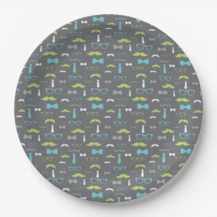 Little Man Paper Plate, Teal, Lime, Grey Paper Plate
