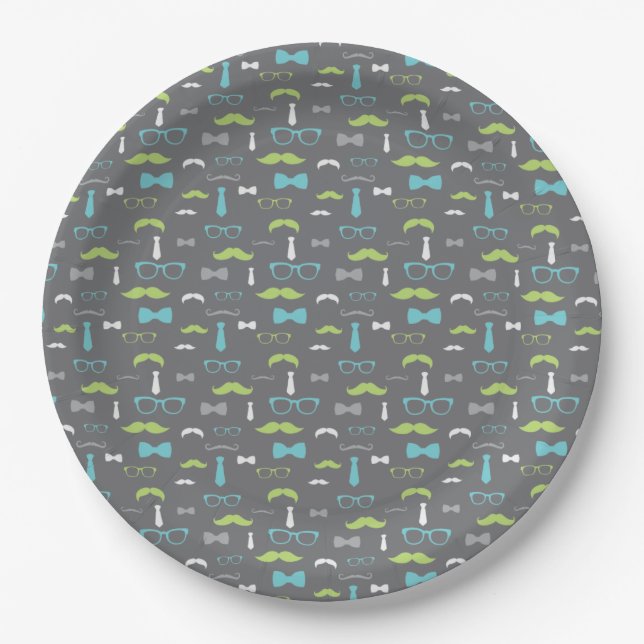 Little Man Paper Plate, Teal, Lime, Grey Paper Plate (Front)