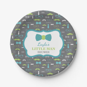 Little Man Paper Plate, Teal, Lime, Grey Plate