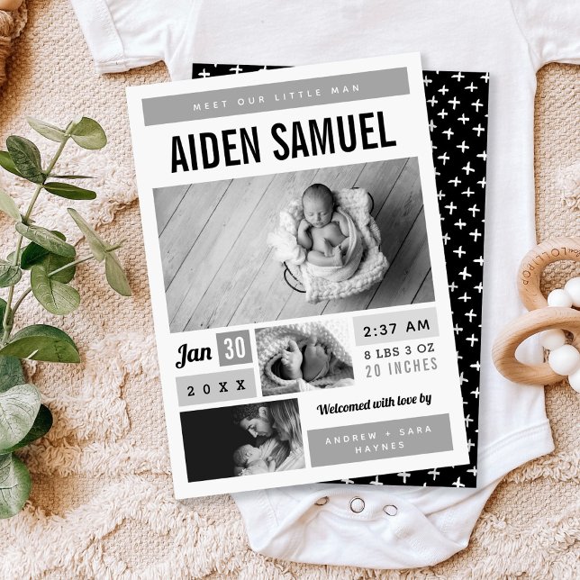 Little Man Photo Collage Birth Announcement (Creator Uploaded)