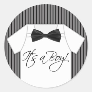 Little Man Pinstripe Baby Shower Classic Round Sticker