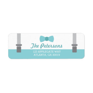 Little Man Return Address Label, Aqua and Grey