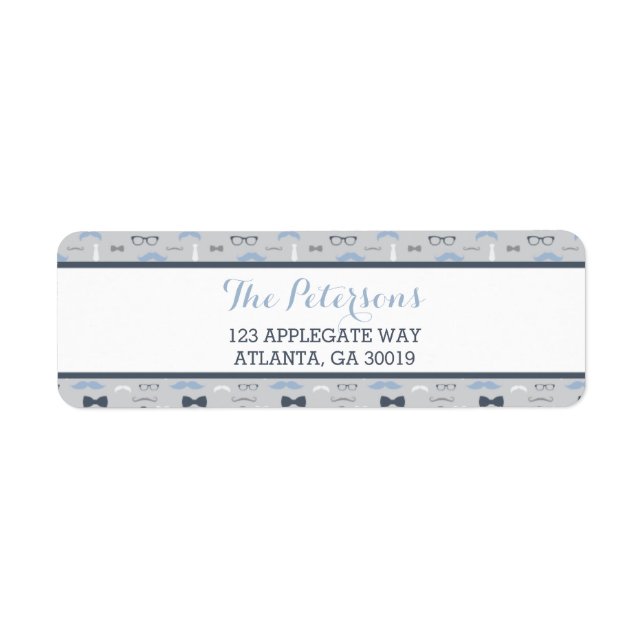 Little Man Return Address Label, Blue and Grey (Front)