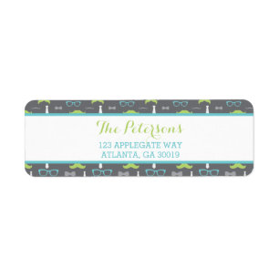 Little Man Return Address Label, Teal, Green, Grey