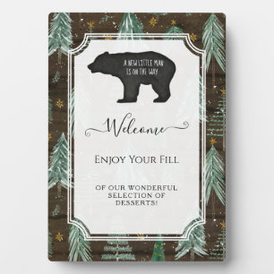Little Man Rustic Bear Baby Shower Social Distance Plaque