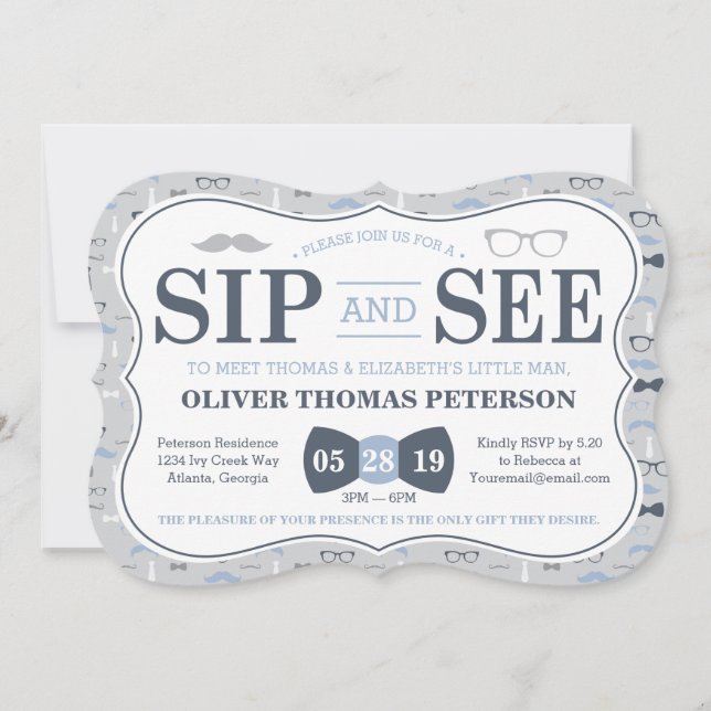 Little Man Sip and See Baby Shower Invitation (Front)