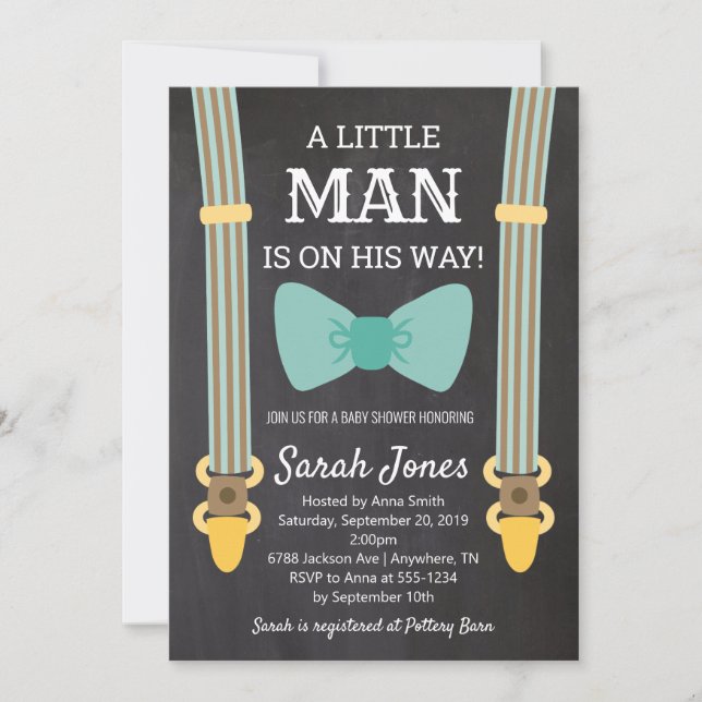 Little Man Suspenders Baby Shower Boy Baby Shower Invitation (Front)