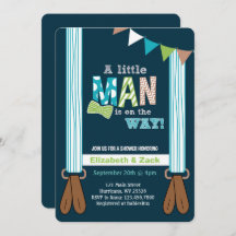 Little Man Suspenders Baby Shower Invitation