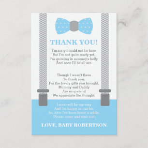 Little Man Thank You Card, Baby Blue, Grey Card