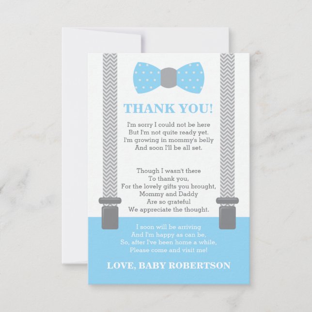 Little Man Thank You Card, Baby Blue, Grey Card (Front)