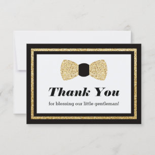 Little Man Thank You Card, Black Faux Glitter Card