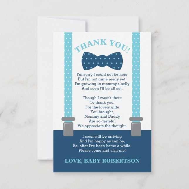 Little Man Thank You Card, Blue, Grey (Front)