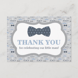 Little Man Thank You Card, Bow Tie, Blue, Grey Card