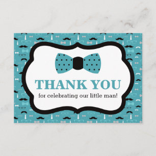 Little Man Thank You Card, Bow Tie, Teal, Black Card
