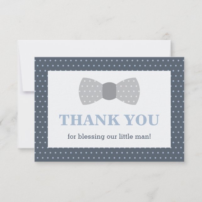 Little Man Thank You Card, Navy Blue, Grey Card (Front)