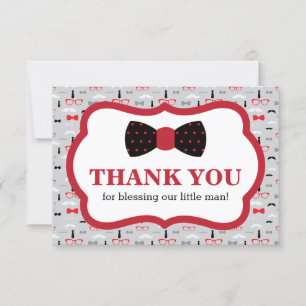 Little Man Thank You Card, Red, Black, Bow Tie Card
