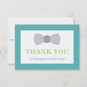 Little Man Thank You Card, Teal, Lime Green, Grey Card