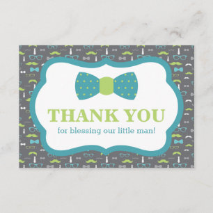 Little Man Thank You Card, Teal, Lime Green, Grey Card