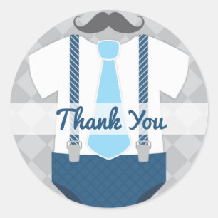 Little Man Tie Navy Blue Grey Baby Shower Classic Round Sticker