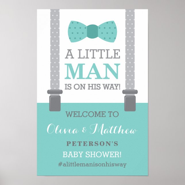 Little Man Welcome Sign Poster, Baby Shower (Front)