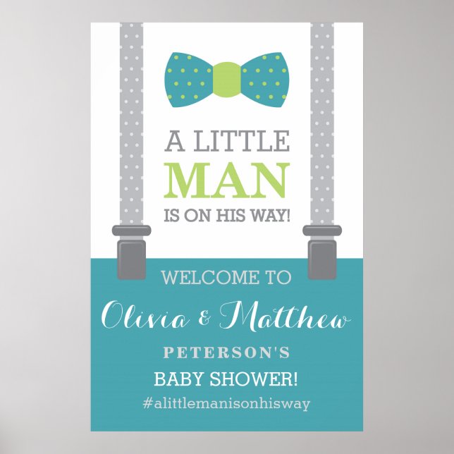 Little Man Welcome Sign Poster, Baby Shower (Front)