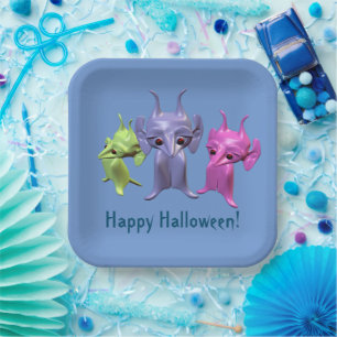 Little Martians,Happy Halloween ,personalised Pape Paper Plate