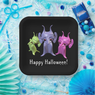 Little Martians,Happy Halloween ,personalised Pape Paper Plate