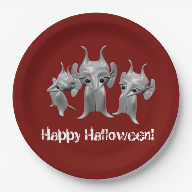 Little Martians,Happy Halloween ,personalised Paper Plate (Front)