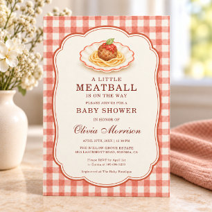 Little Meatball is on the Way Gingham Baby Shower Invitation